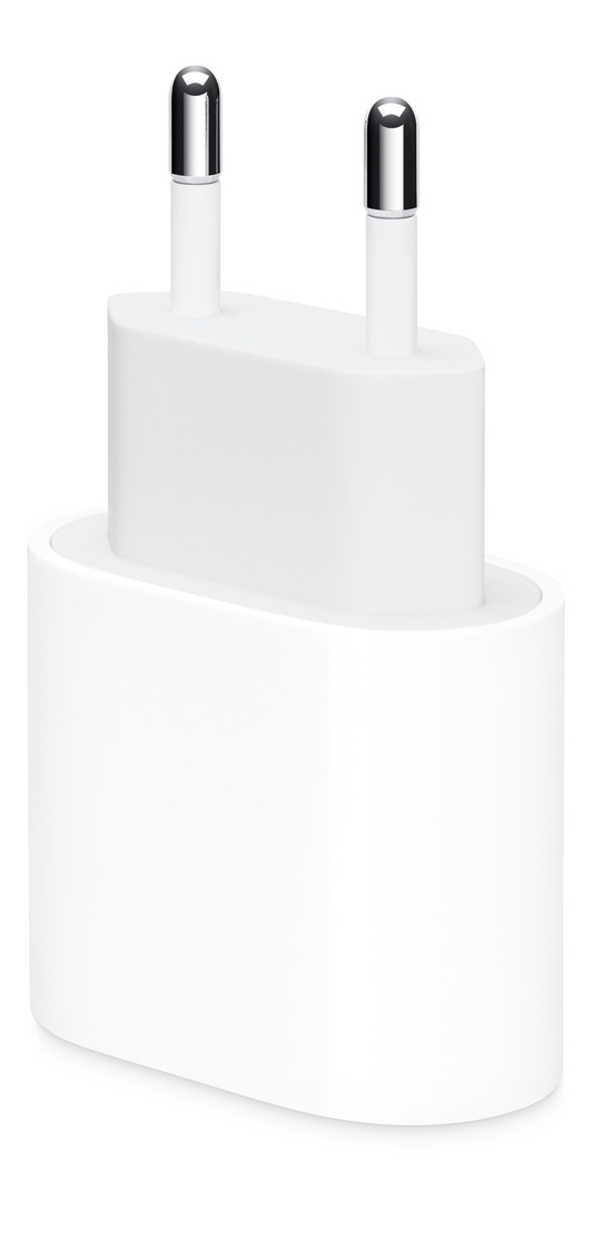 El adaptador de corriente USB-C de 20 vatios de Apple (con enchufe tipo C) es muy rápido y eficiente, así que va de perlas para cargar tus dispositivos en cualquier lugar.
