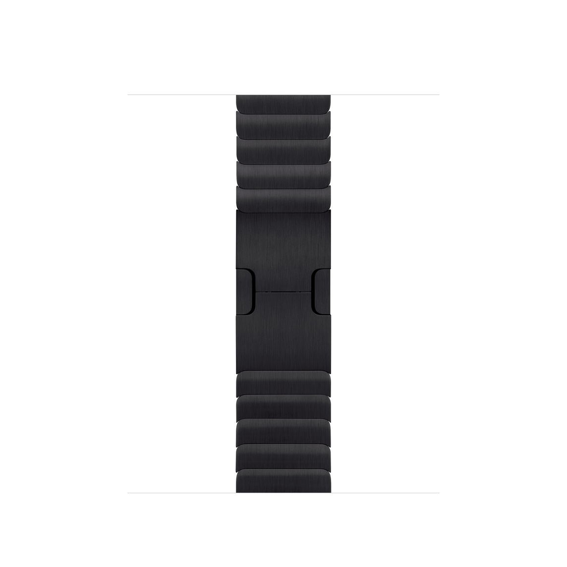 太空黑色錶鏈帶錶帶，展示不鏽鋼鏈節搭配蝶式錶扣。
