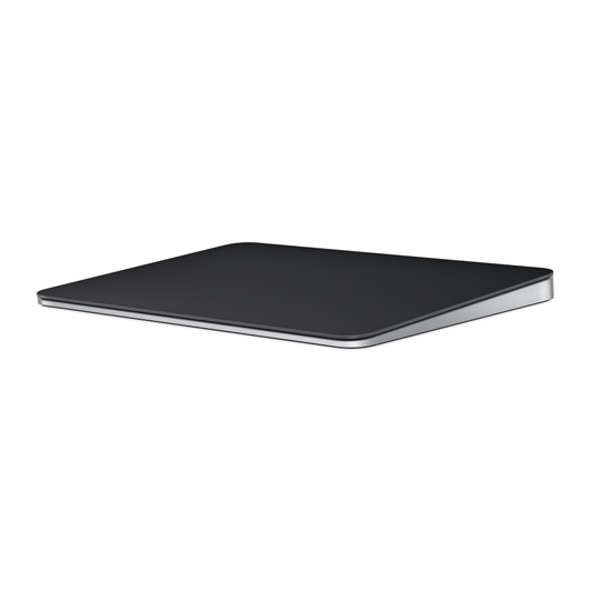 Magic Trackpad negro muestra la superficie de vidrio que lo cubre de un extremo a otro, para desplazarse de manera más fácil.