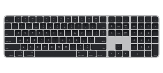 Imagen de un Magic Keyboard con teclado numérico en negro en la que se aprecian las teclas de flecha dispuestas en forma de T invertida y las teclas específicas para avanzar y retroceder por la página.