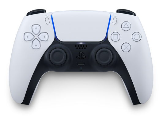 Vista frontal del mando inalámbrico Sony PlayStation DualSense con controles táctiles y por movimiento.