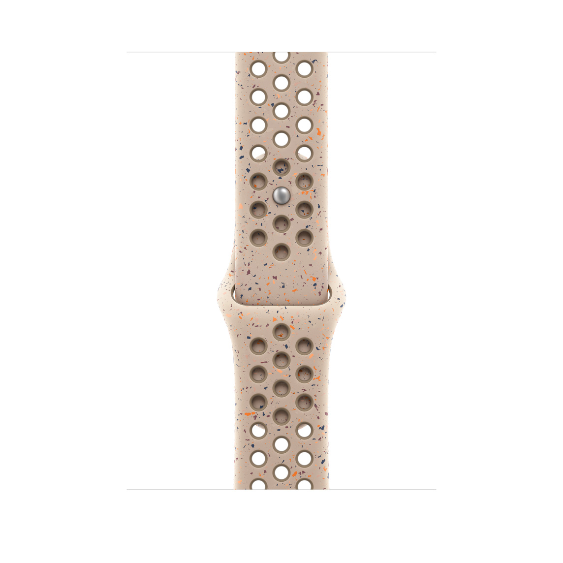 沙漠石色 (淡棕色) Nike 運動型錶帶，展示具有透氣氣孔的滑順氟橡膠材質搭配按插式錶扣。