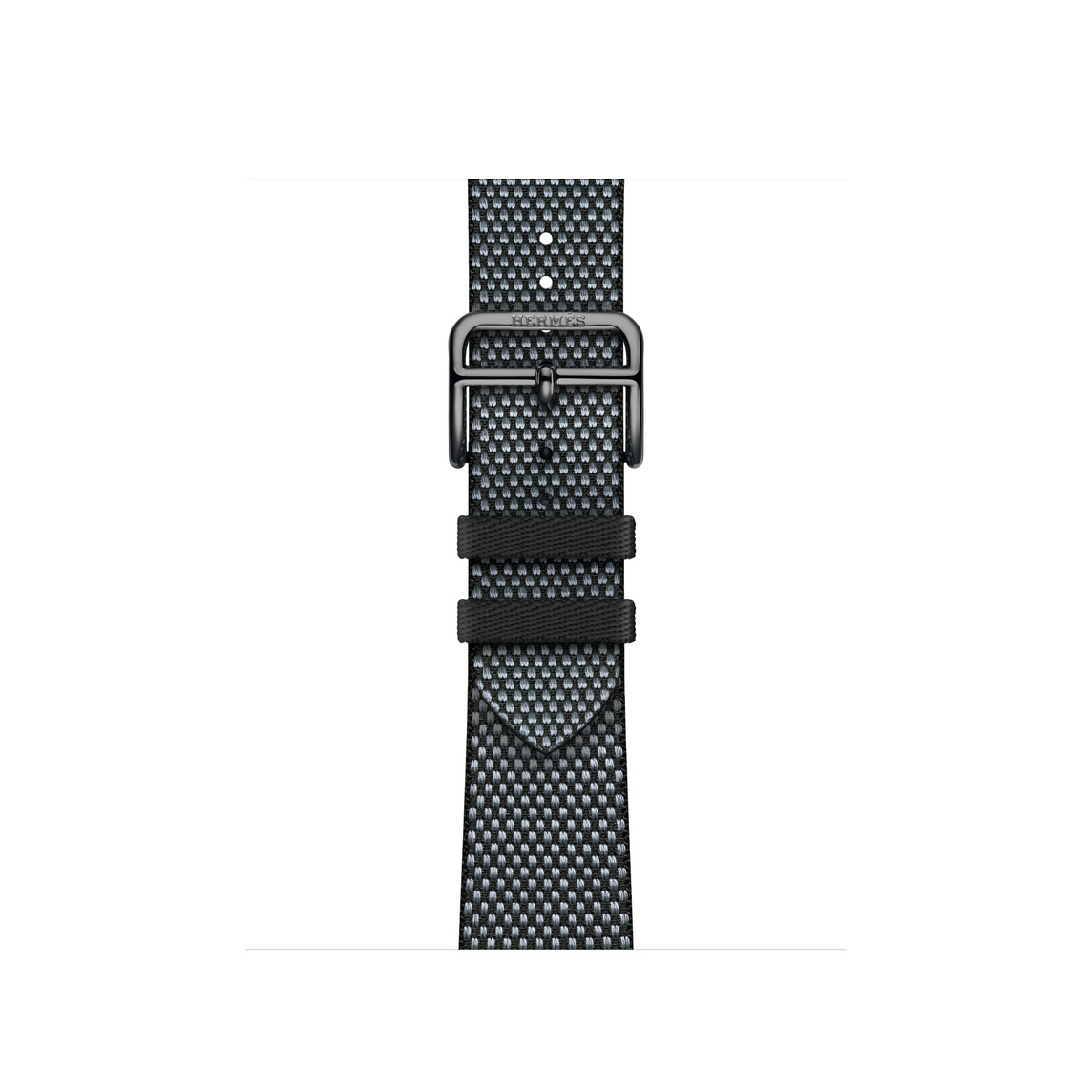 Noir 黑色 (黑色) 配 Denim 丹寧色 (藍色) Toile H Single Tour 錶帶，採用織製布料製成，配以銀色不鏽鋼錶扣。