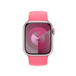 Růžový navlékací řemínek zobrazený s 41mm pouzdrem Apple Watch a korunkou Digital Crown.