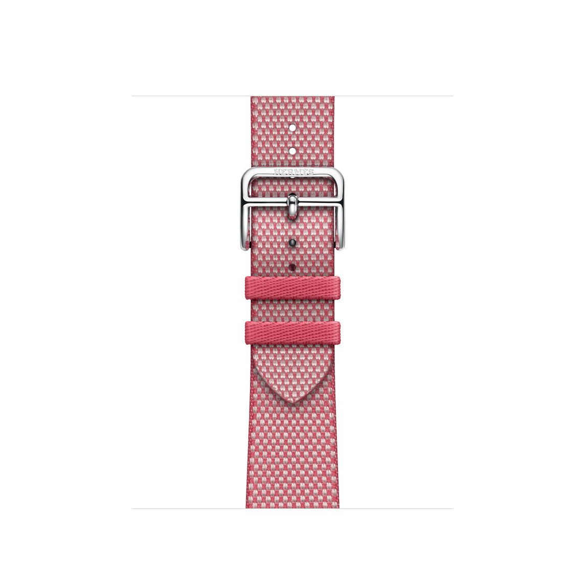 Toile H Single Tour Armband in Framboise/Écru (Hellrosa), Textilgewebe mit silberner Schließe aus Edelstahl.