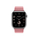Framboise/Écru (pink) Toile H Single Tour strap, showing Apple Watch face. 