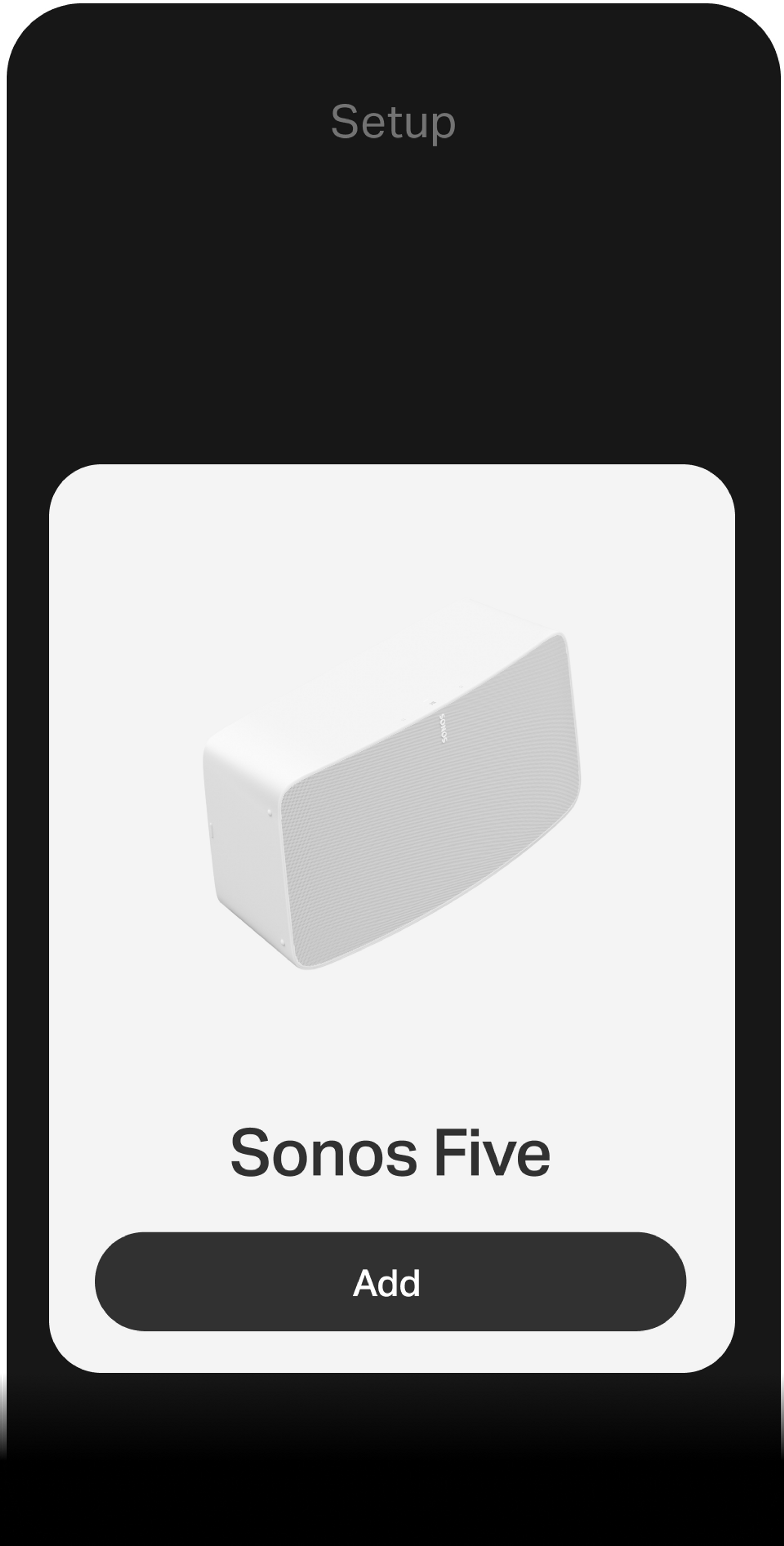 Smartphone showing setup using Sonos app