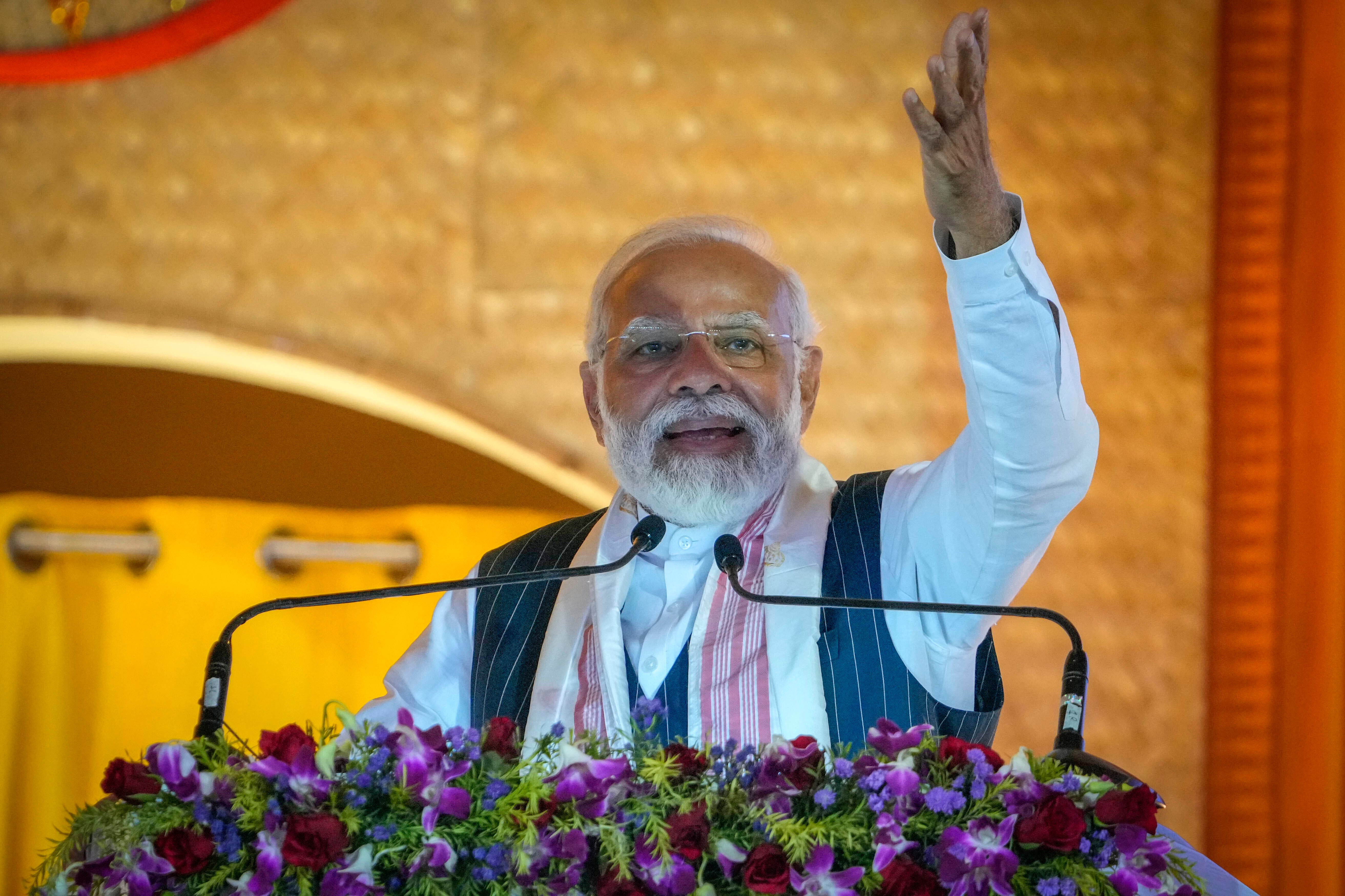 <p>Indian Prime Minister Narendra Modi speaks during an event</p>