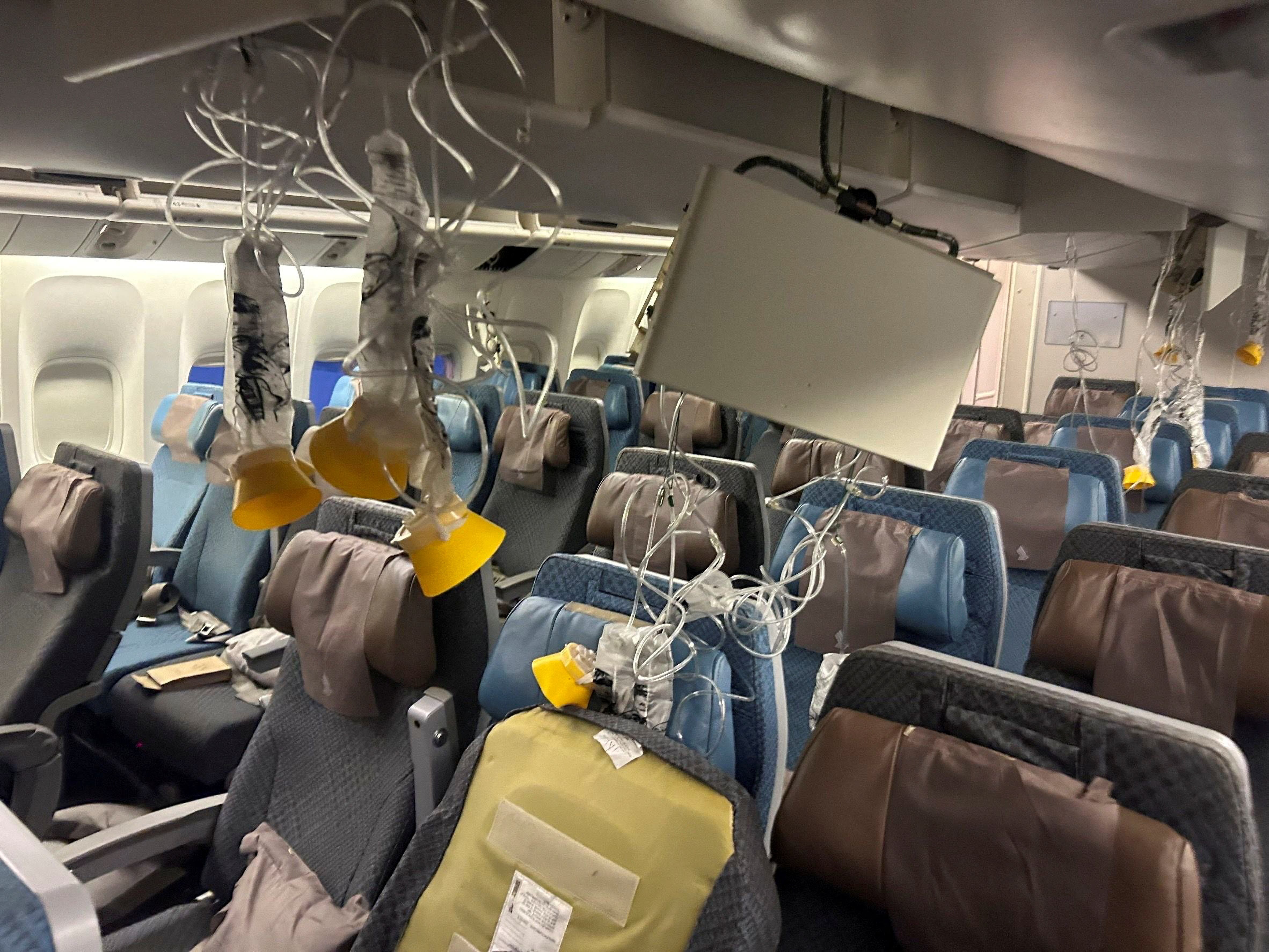 <p>The interior of Singapore Airline flight SQ321 is pictured after an emergency landing at Bangkok’s Suvarnabhumi International Airport, Thailand, 21 May 2024</p>