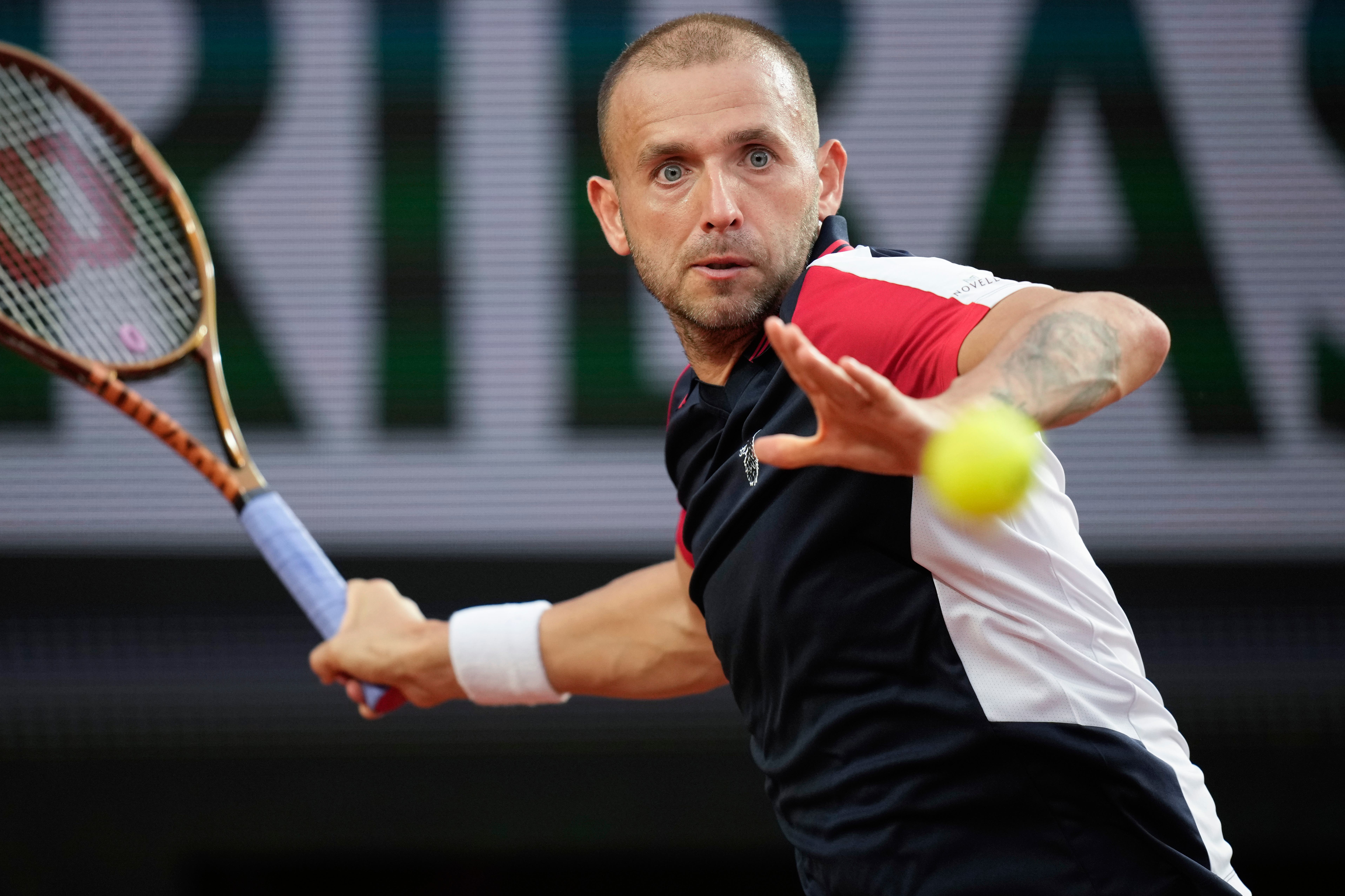 Dan Evans had a row with the umpire during his defeat (AP Photo/Christophe Ena)