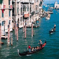 Gondolas on the Grand Canal, Venice.