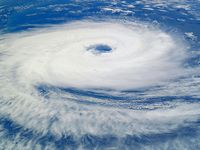 Hurricane Catarina, which hit Brazil, was taken by an Expedition 8 crewmember on the International Space Station, March 27, 2004. Tropical cyclones below the equator rotate clockwise when viewed from space.