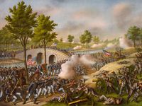 Battle of Antietam, Sept. 17, 1862, lithograph by Kurz and Allison, circa 1888.