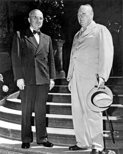 Harry Truman and Winston Churchill at the Potsdam Conference