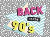 "Back to the 90's" with a dotted and herringbone background pattern. (1990s, retro style, decades, nostalgia) SEE CONTENT NOTES.