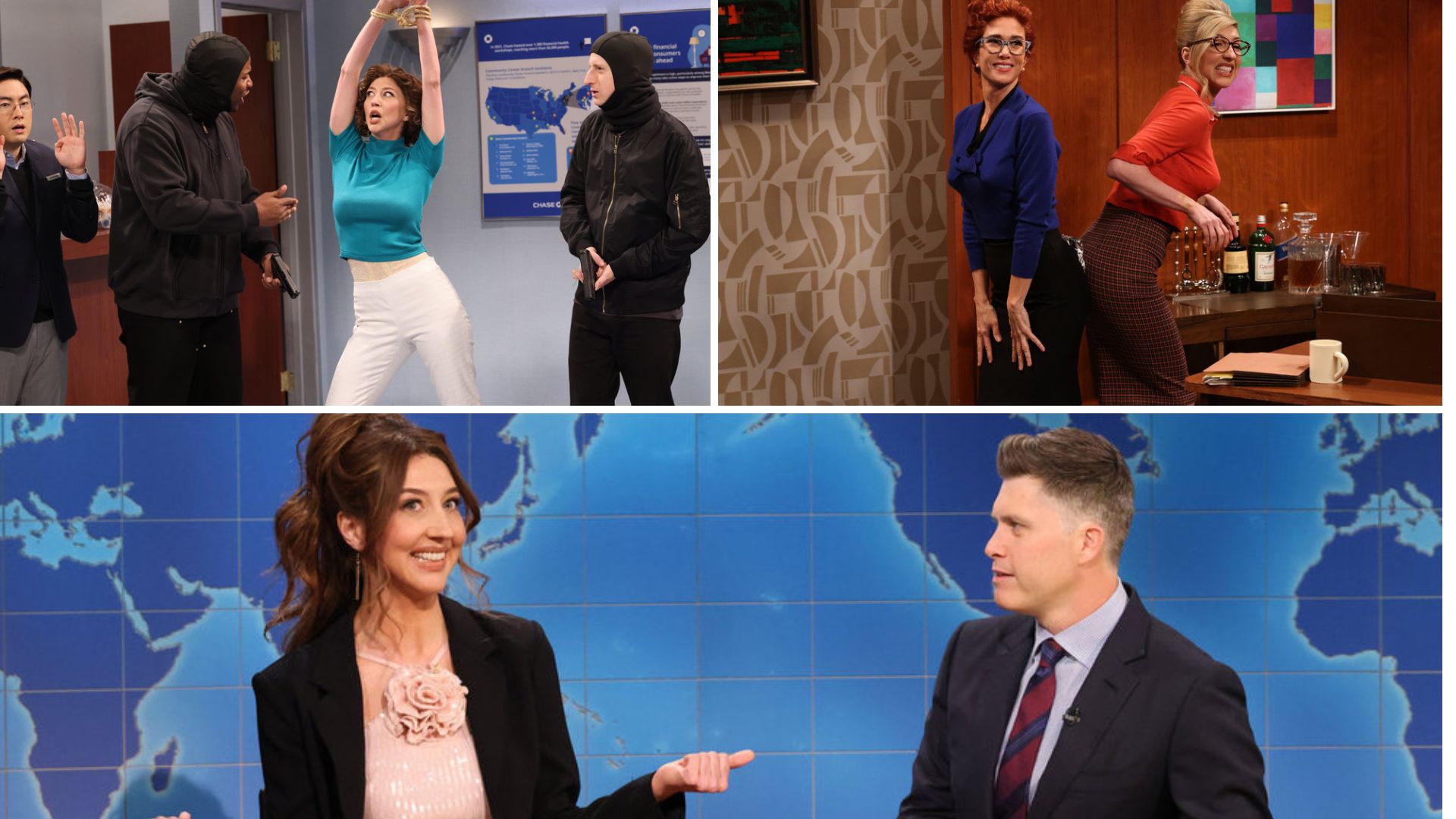 three images of Heidi Gardner in various sketches on 'Saturday Night Live'