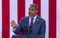 Congressman Steven Horsford (D-NV-04) speaks during a Vice President Kamala Harris rally at Moj ...