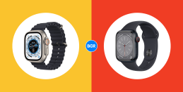 Apple Watch Ultra and Apple Watch Series 8 on a yellow and red background about deals