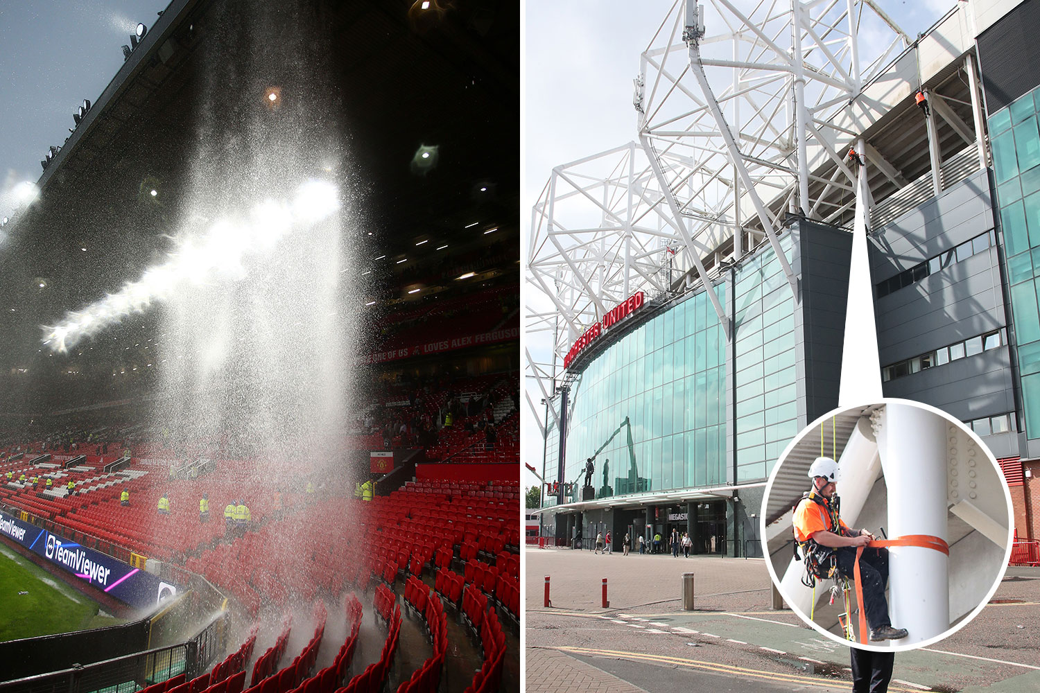 Workers start fixing Man Utd roof as 'leaking changing room' vid emerges