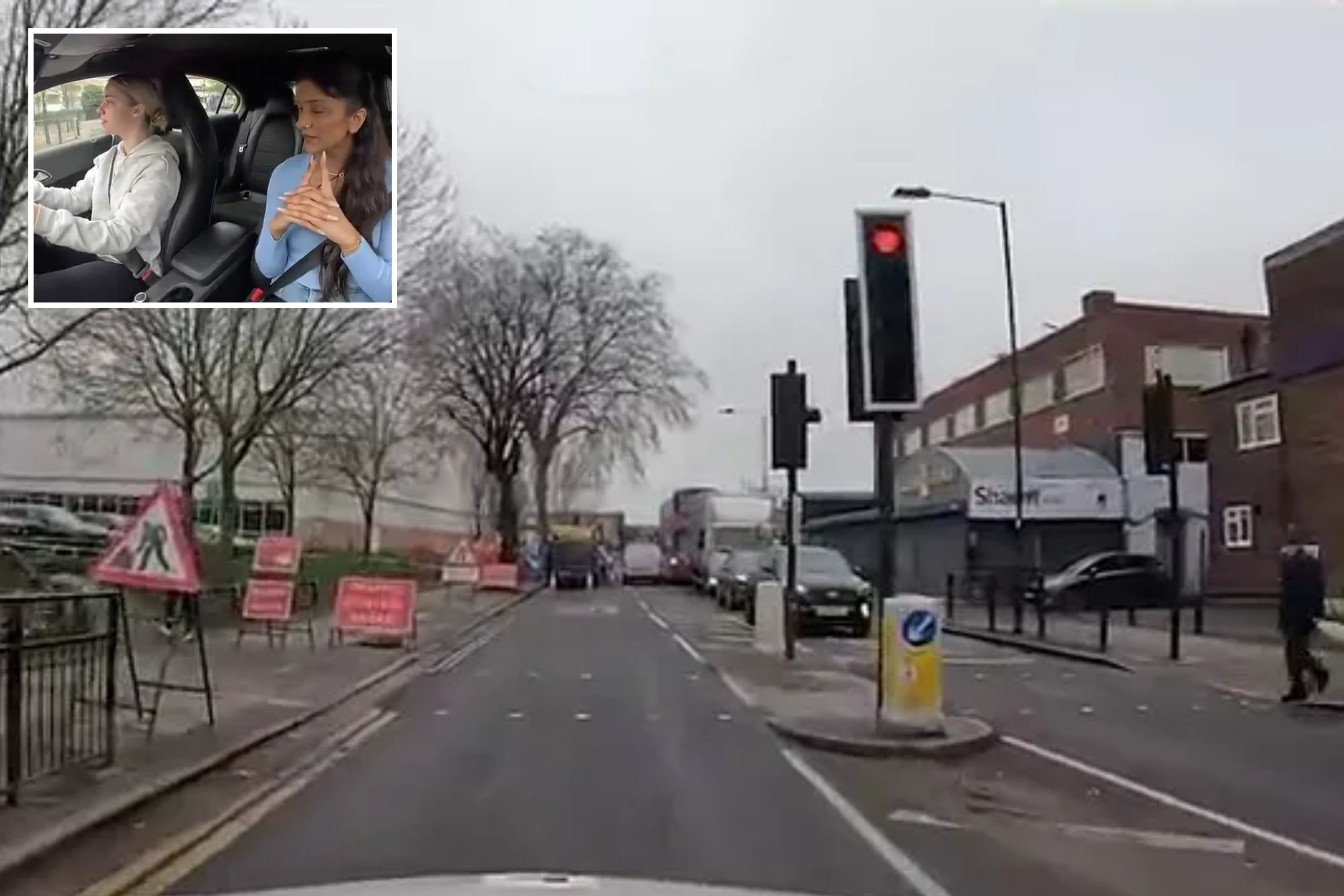 Watch moment learner driver fails driving test for stopping at RED light