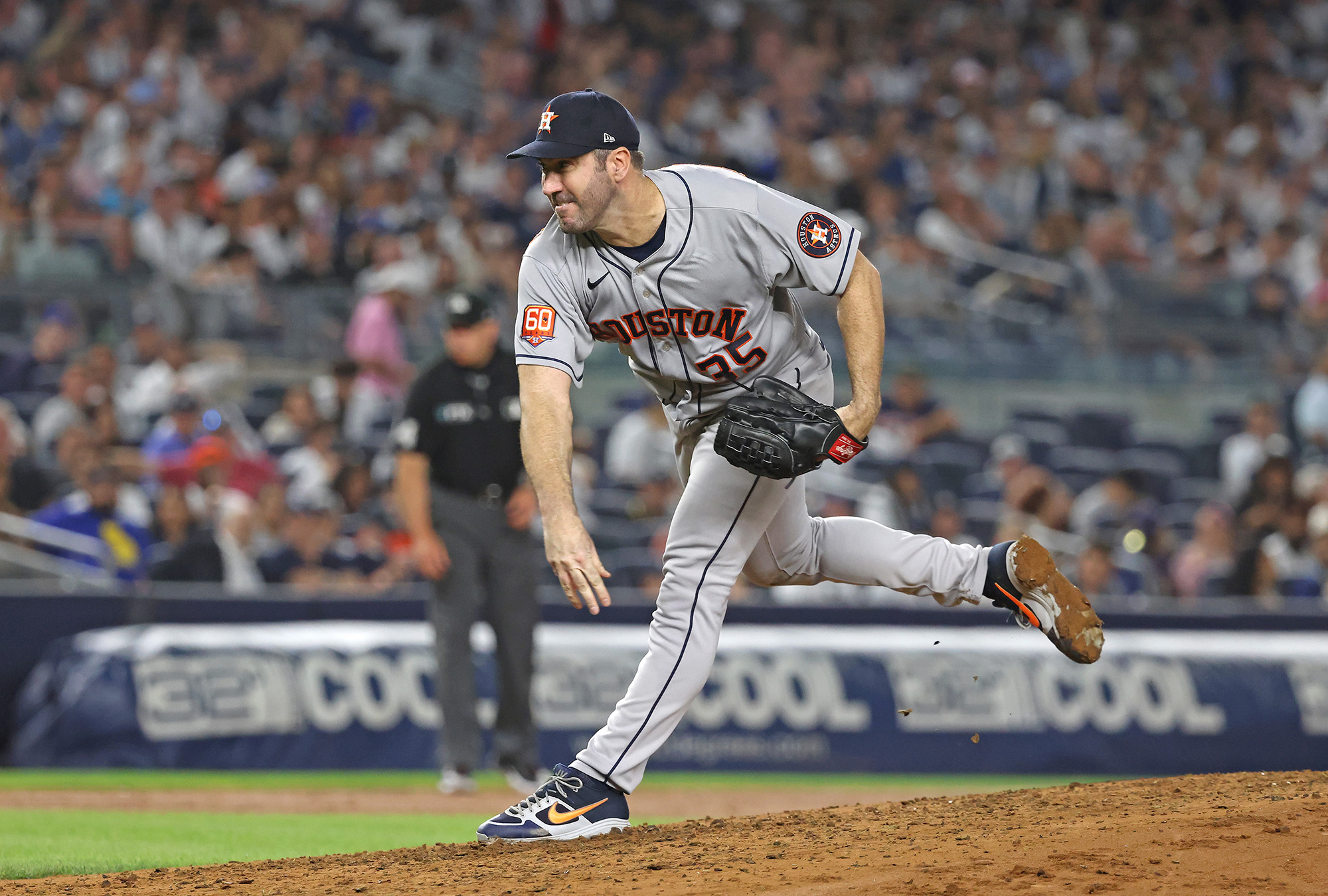 Justin Verlander #35 of the Houston Astros throws a pitch during the sixth inning.