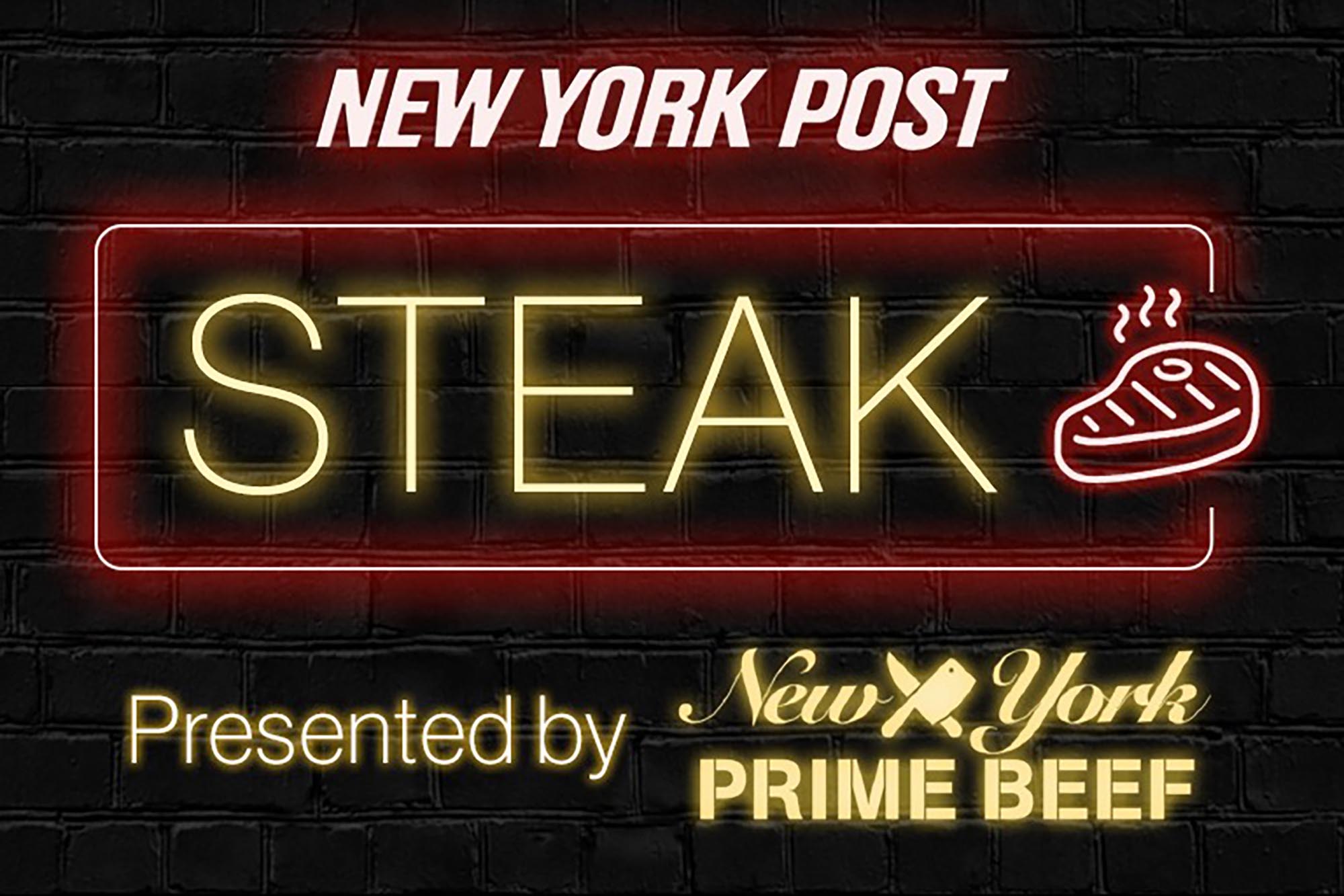A neon sign with NYP Steak