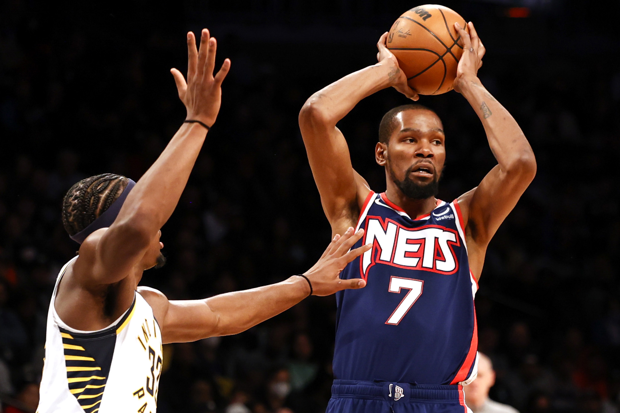 Kevin Durant playing for the Nets on April 10, 2022.
