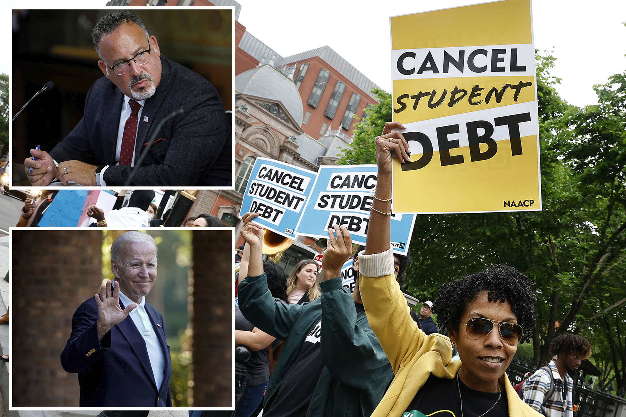 WASHINGTON, DC - MAY 12: Student loan borrowers gather near The White House to tell President Biden to cancel student debt on May 12, 2020 in Washington, DC. (