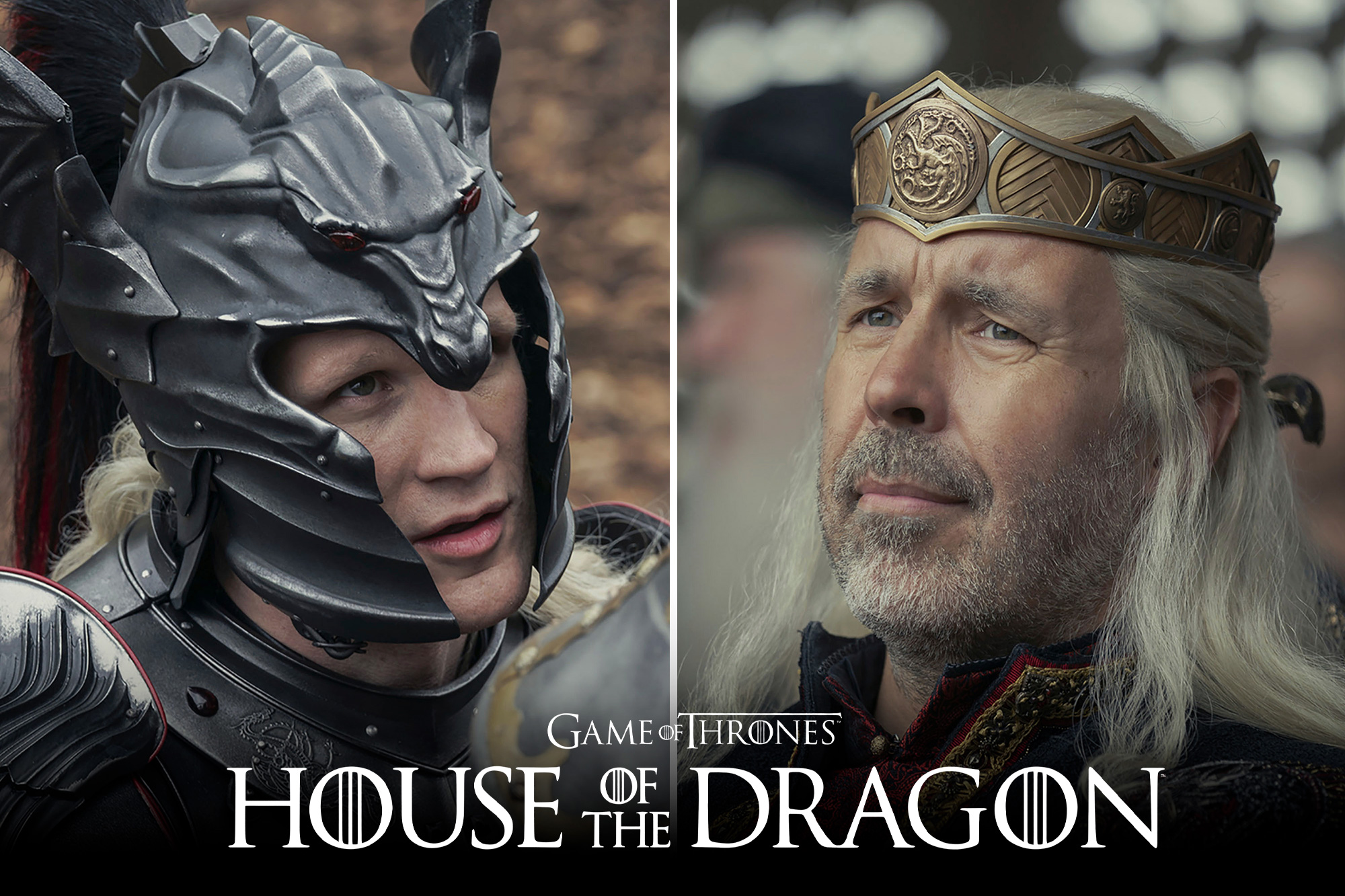 This combination of images released by HBO Max shows Matt Smith as Daemon Targaryen, left, and Prince Paddy Considine as King Viserys Targaryen in scenes from "House of the Dragon,
