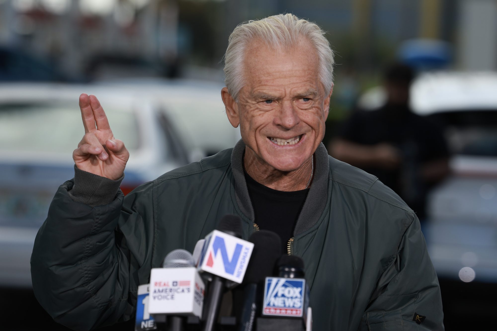 Former Donald Trump adviser Peter Navarro holds a press conference before turning himself in to a federal prison on March 19, 2024, in Miami, Florida.