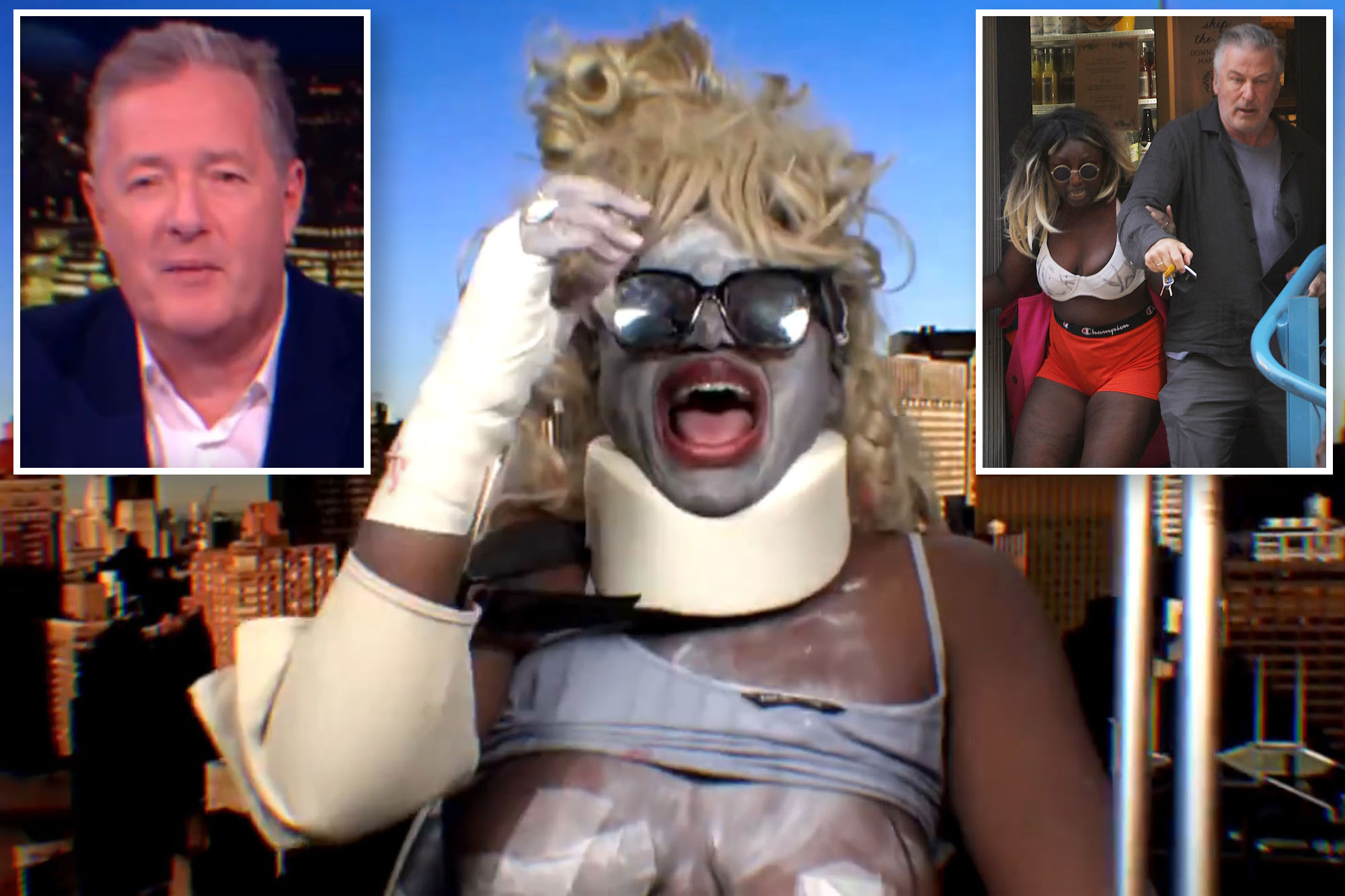 'Crackhead Barney' says she was 'maimed' by Alec Baldwin during coffee shop incident as she dons diaper, bares chest in surreal Piers Morgan interview