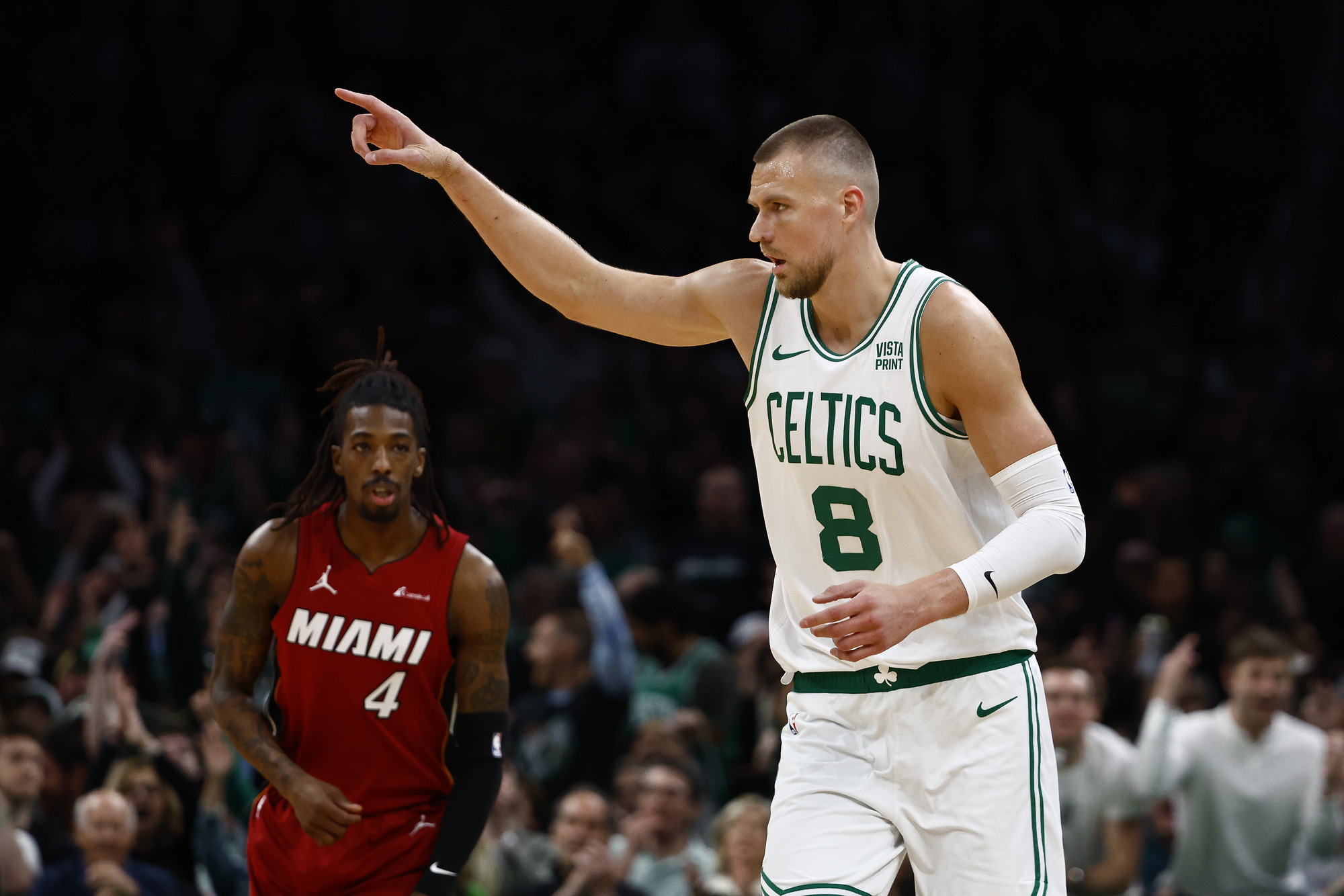 Kristaps Porzingis and the Boston Celtics host the Miami Heat on Wednesday night in Game 2.