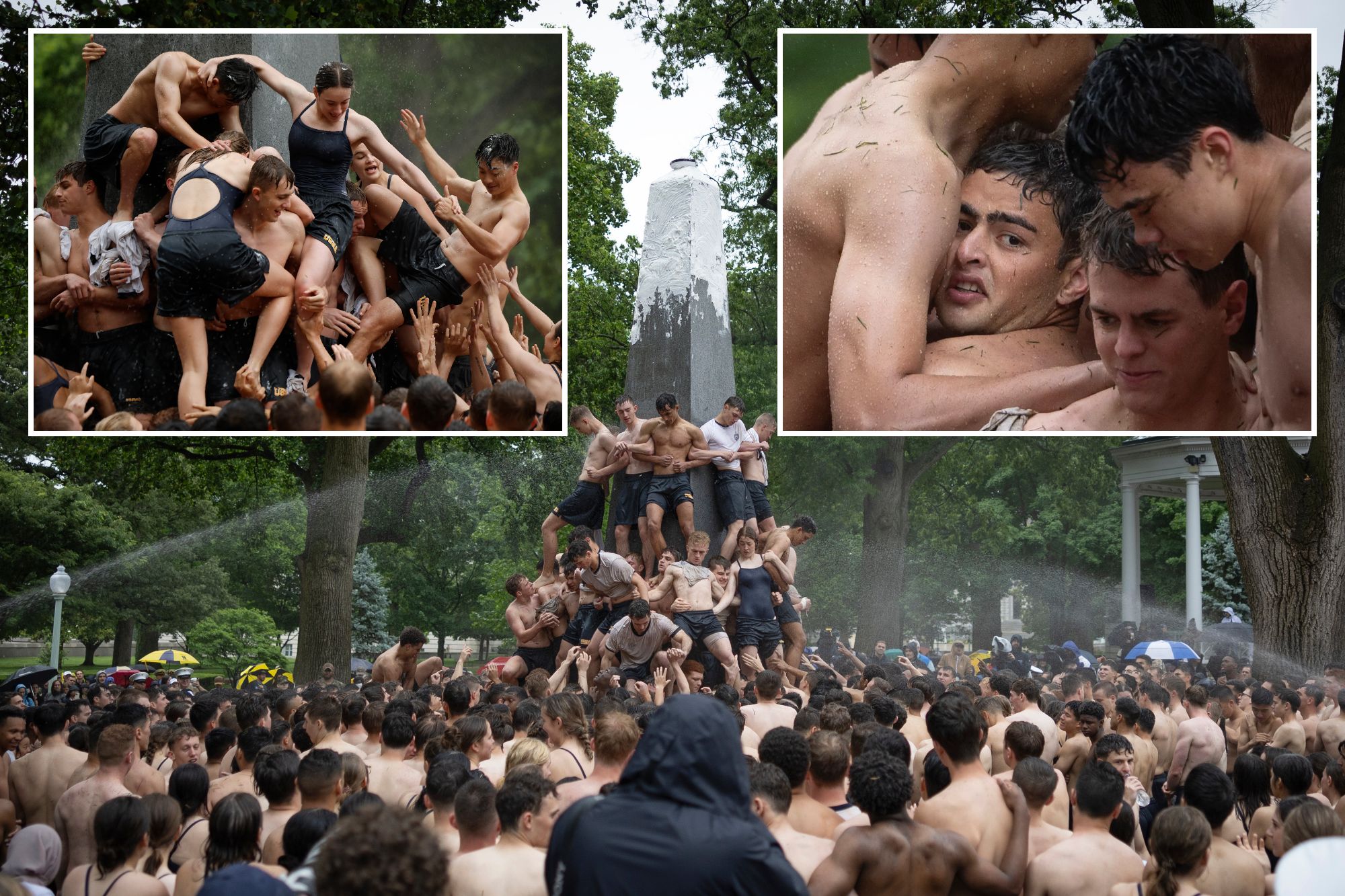 US Naval Academy cadets scale the greased-up Herndon Monument in traditional climb: photos