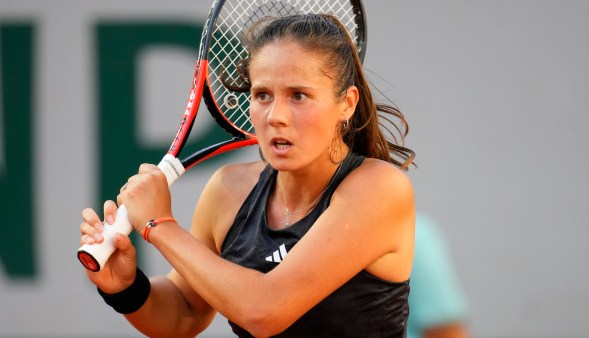 Daria Kasatkina playing at the French Open - also known as Roland Garros - in 2023. The Russian tennis player is one of the most high-profile out gay athletes on the WTA tour.