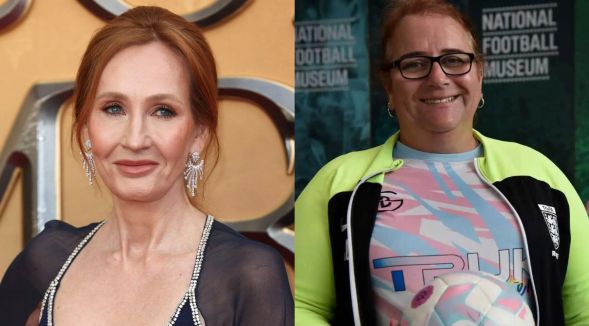 Harry Potter author JK Rowling (left) and trans football manager Lucy Clark (right)