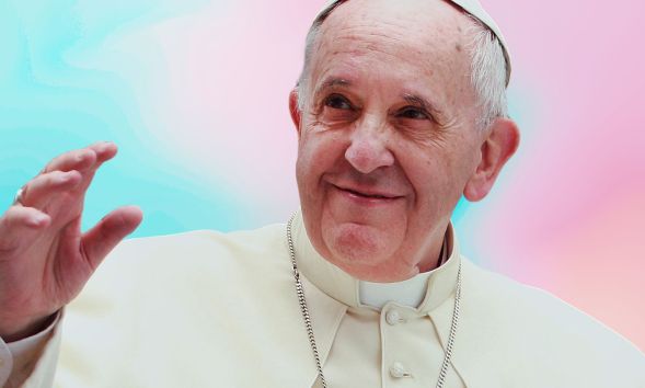 Pope Francis on top of a gradient background.