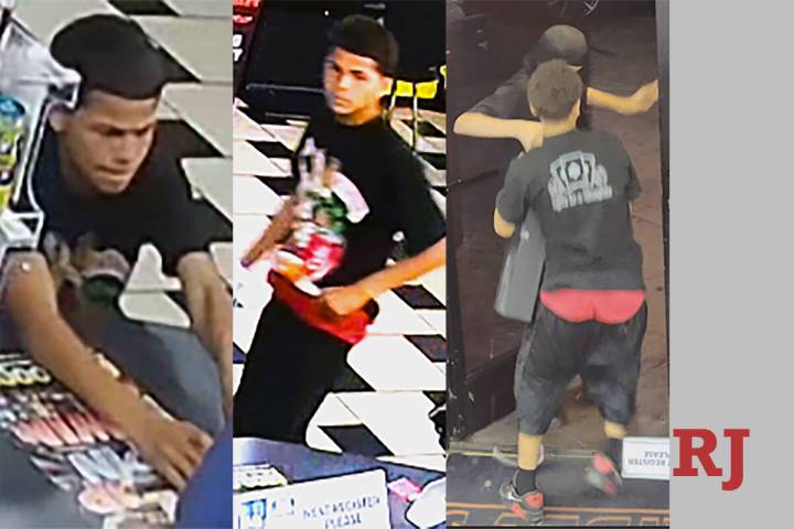 Surveillance photos of the two suspects in a Sept. 13, 2024, armed robbery near West Charleston ...