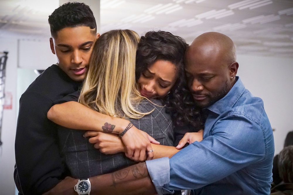 All American -- "Back In The Day"-- Image Number: ALA112b_0231b.jpg -- Pictured (L-R): Michael Evans Behling as Jordan, Monet Mazur as Laura, Samantha Logan as Olivia and Taye Diggs as Billy -- Photo: Kevin Estrada/The CW -- ÃÂ© 2019 The CW Network, LLC. All Rights Reserved