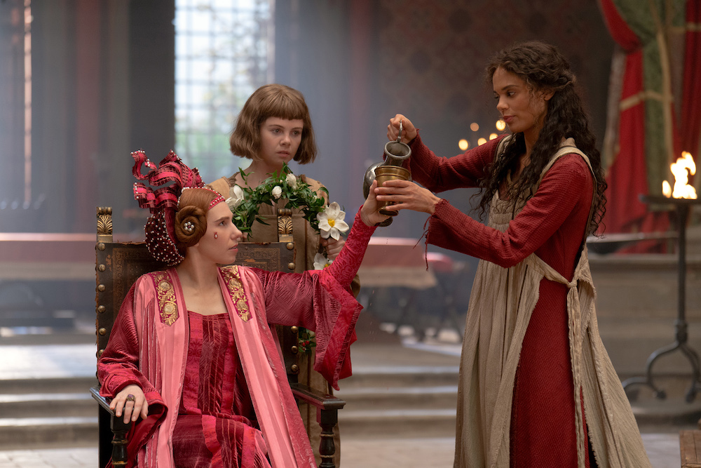 THE DECAMERON stars Zosia Mamet as Pampinea, Saoirse-Monica Jackson as Misia and Jessica Plummer as Filomena, shown here serving wine