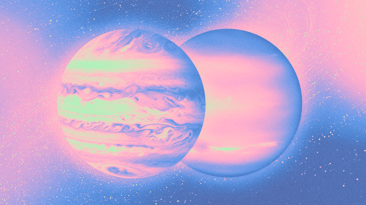 The Jupiter-Uranus conjunction in a hot pink cosmic universe