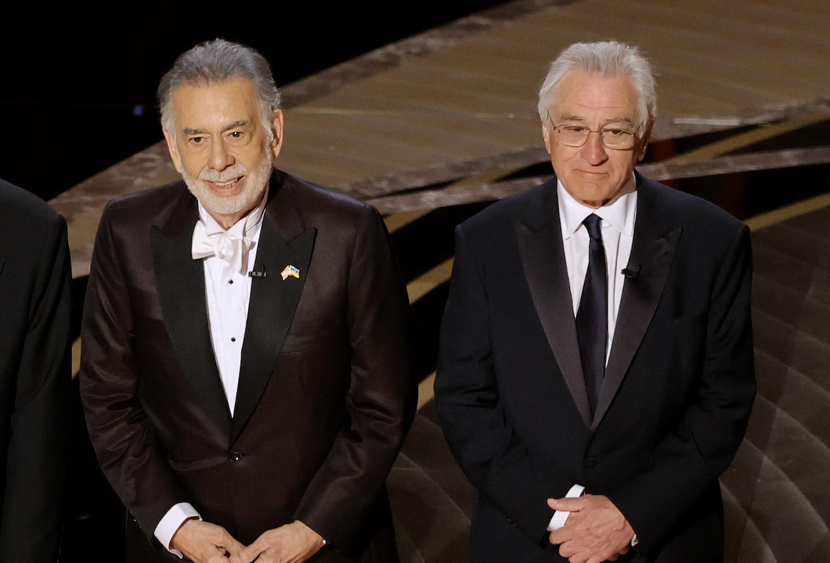 HOLLYWOOD, CALIFORNIA - MARCH 27: (L-R) Al Pacino, Francis Ford Coppola, and Robert De Niro speak onstage during the 94th Annual Academy Awards at Dolby Theatre on March 27, 2022 in Hollywood, California. (Photo by Neilson Barnard/Getty Images)