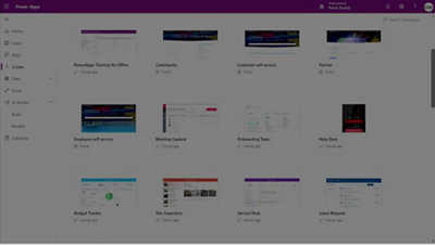Παράθυρο του Microsoft Power Apps που εμφανίζει διάφορα πρότυπα