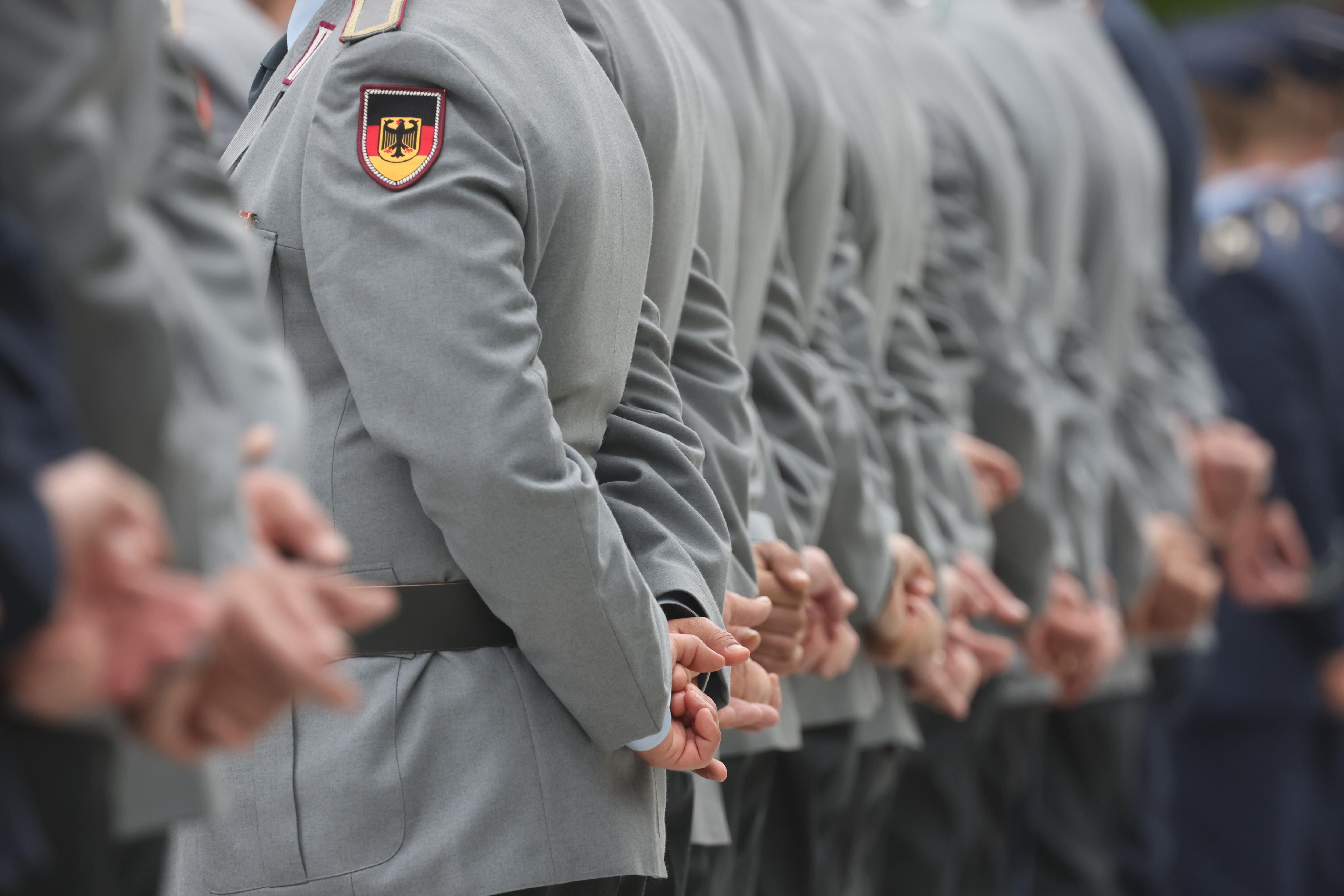 German soldiers on parade in front of the Ministry of Defense in Berlin, April 11.