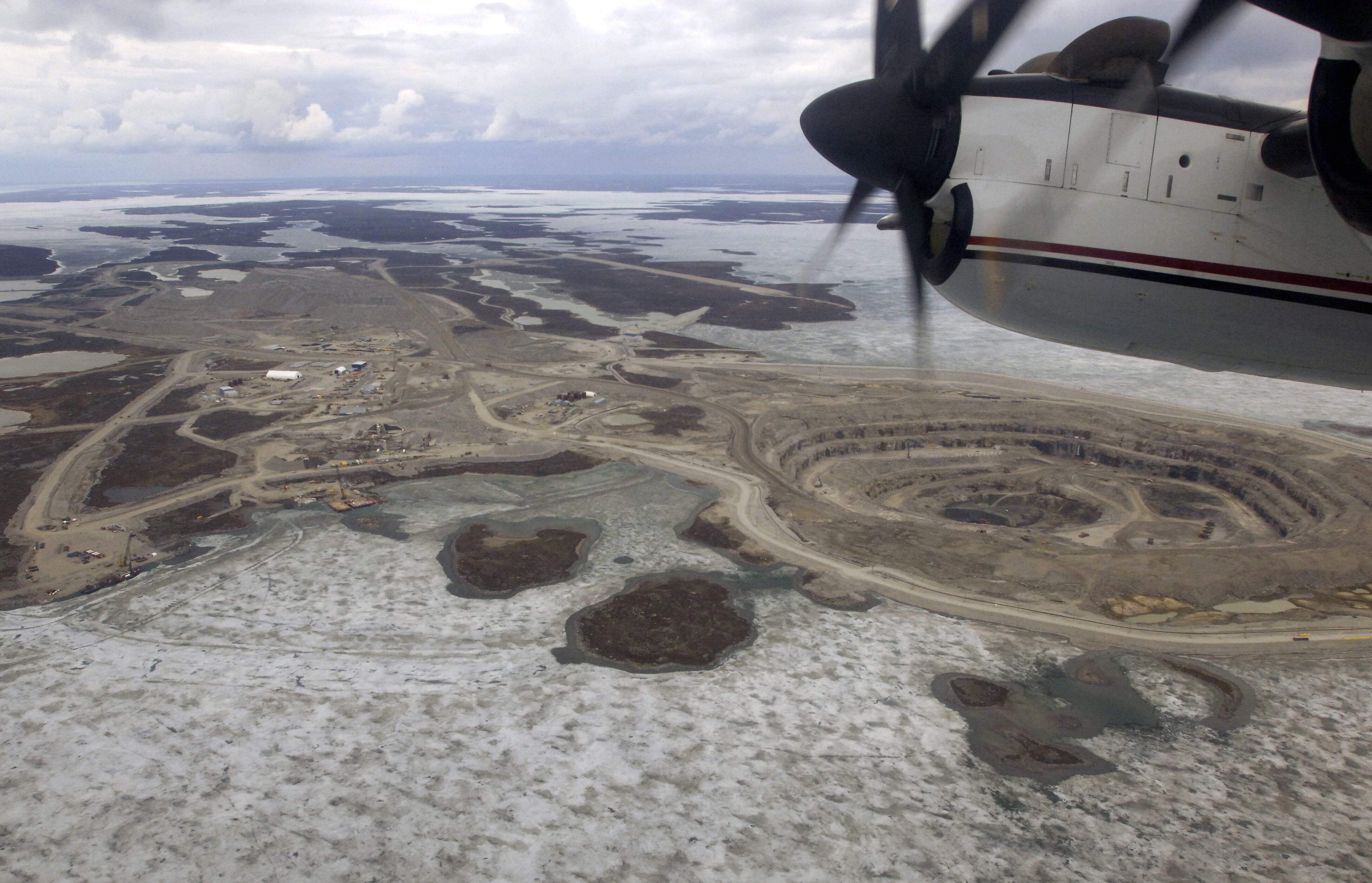 The Diavik diamond mine, seen from an aircraft, in June 2005.