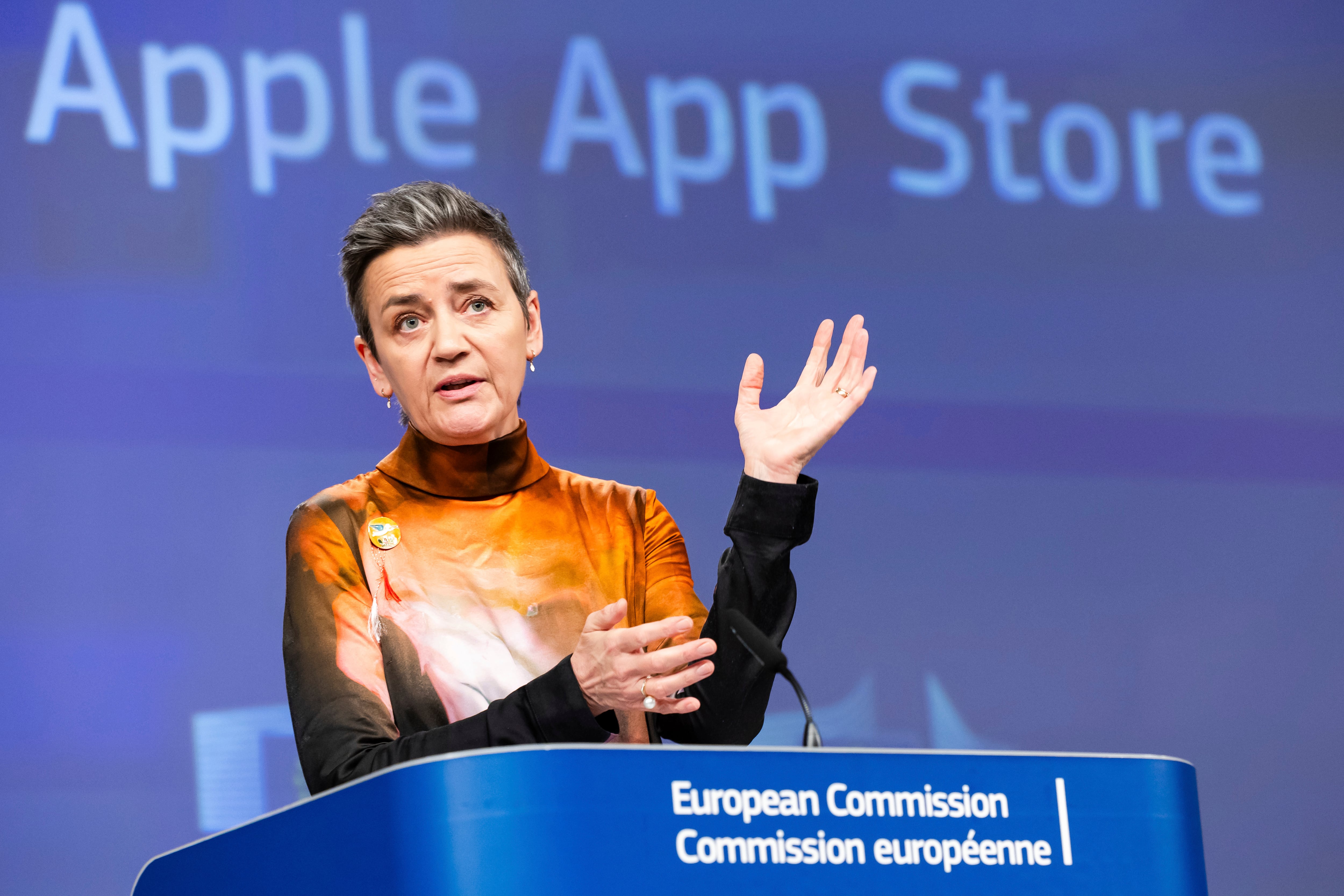 La vicepresidenta de la Comisión Europea y responsable de Competencia, Margrethe Vestager, este lunes en Bruselas.