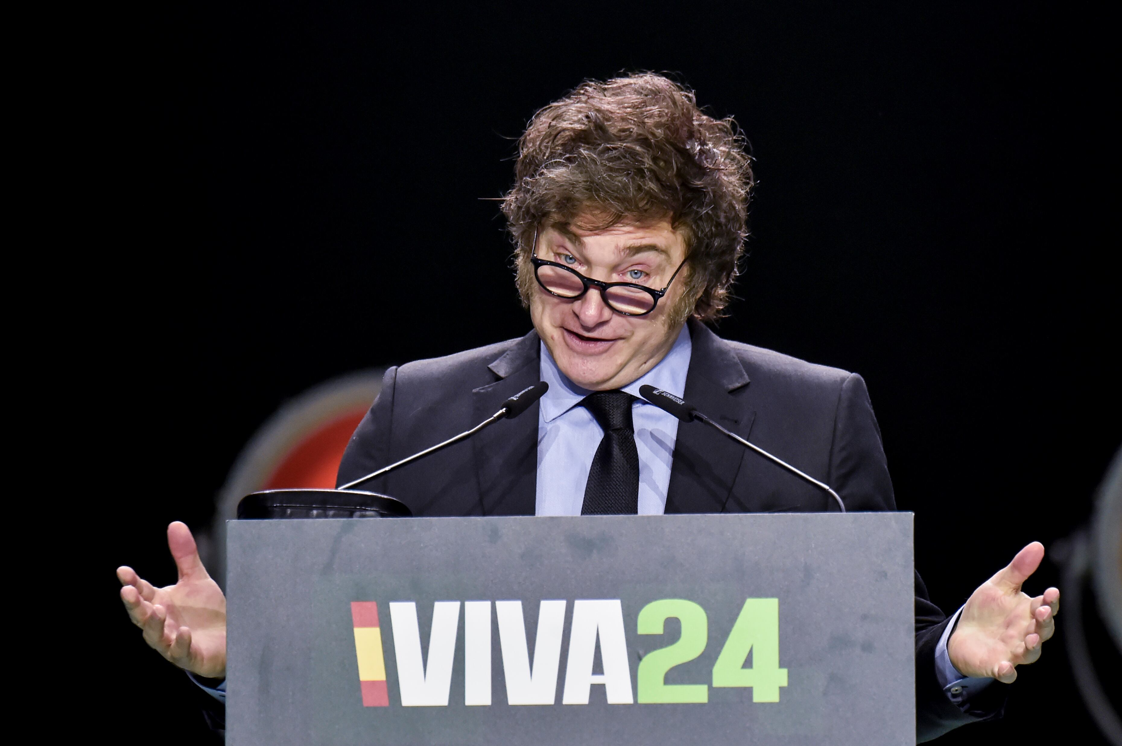 The president of Argentina, Javier Milei, at the 'Europa Viva 24' event in Madrid on Sunday.