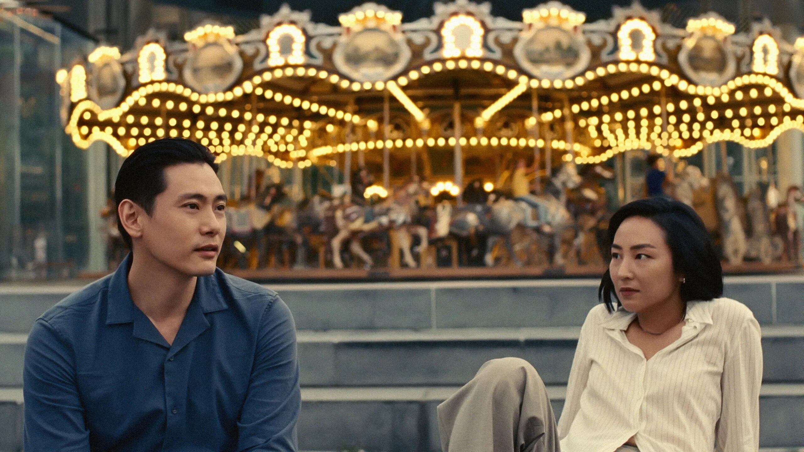 Teo Yoo and Greta Lee in 'Past Lives.'