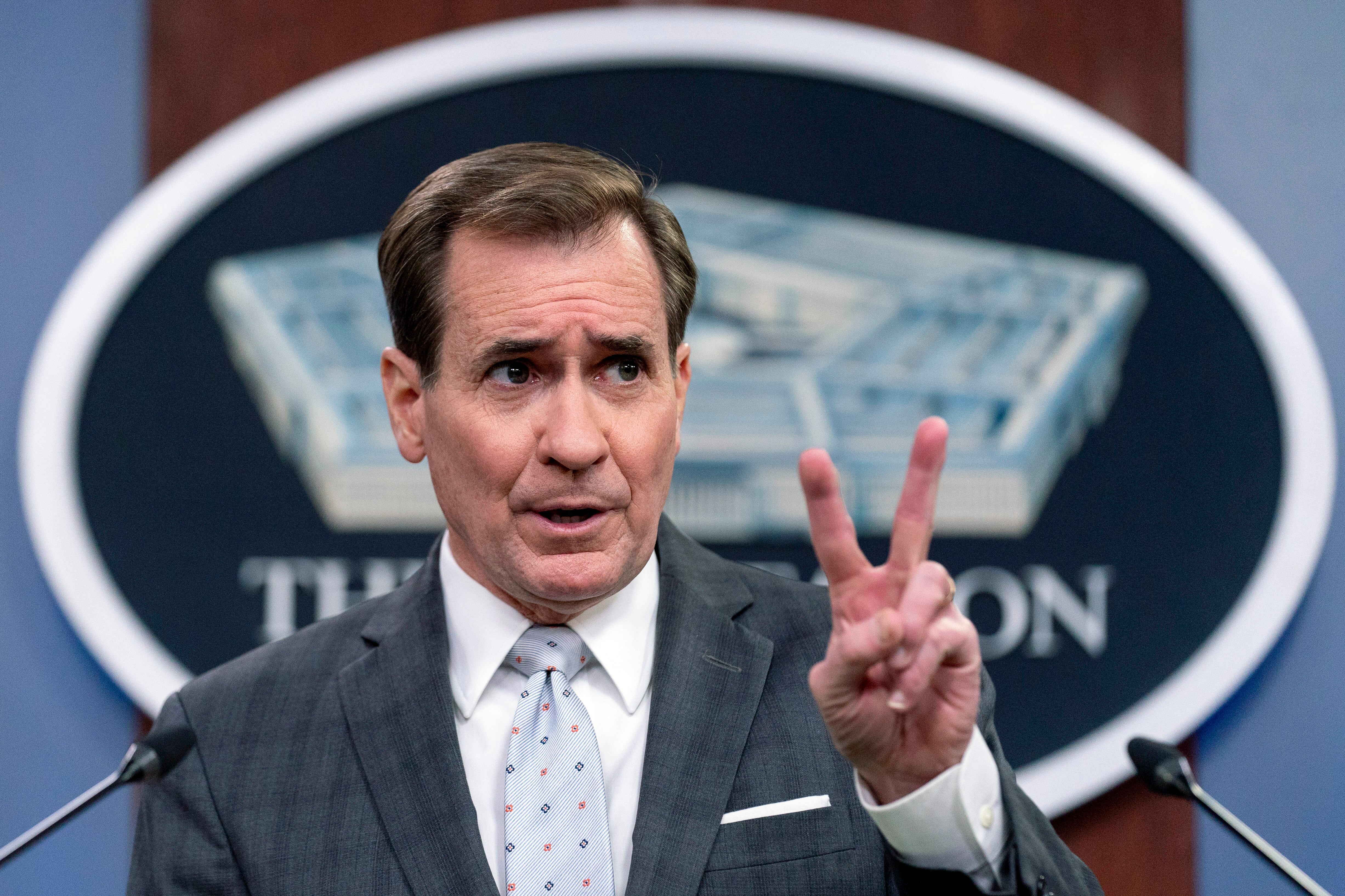 Pentagon spokesman John Kirby speaks during a briefing at the Pentagon on Wednesday.