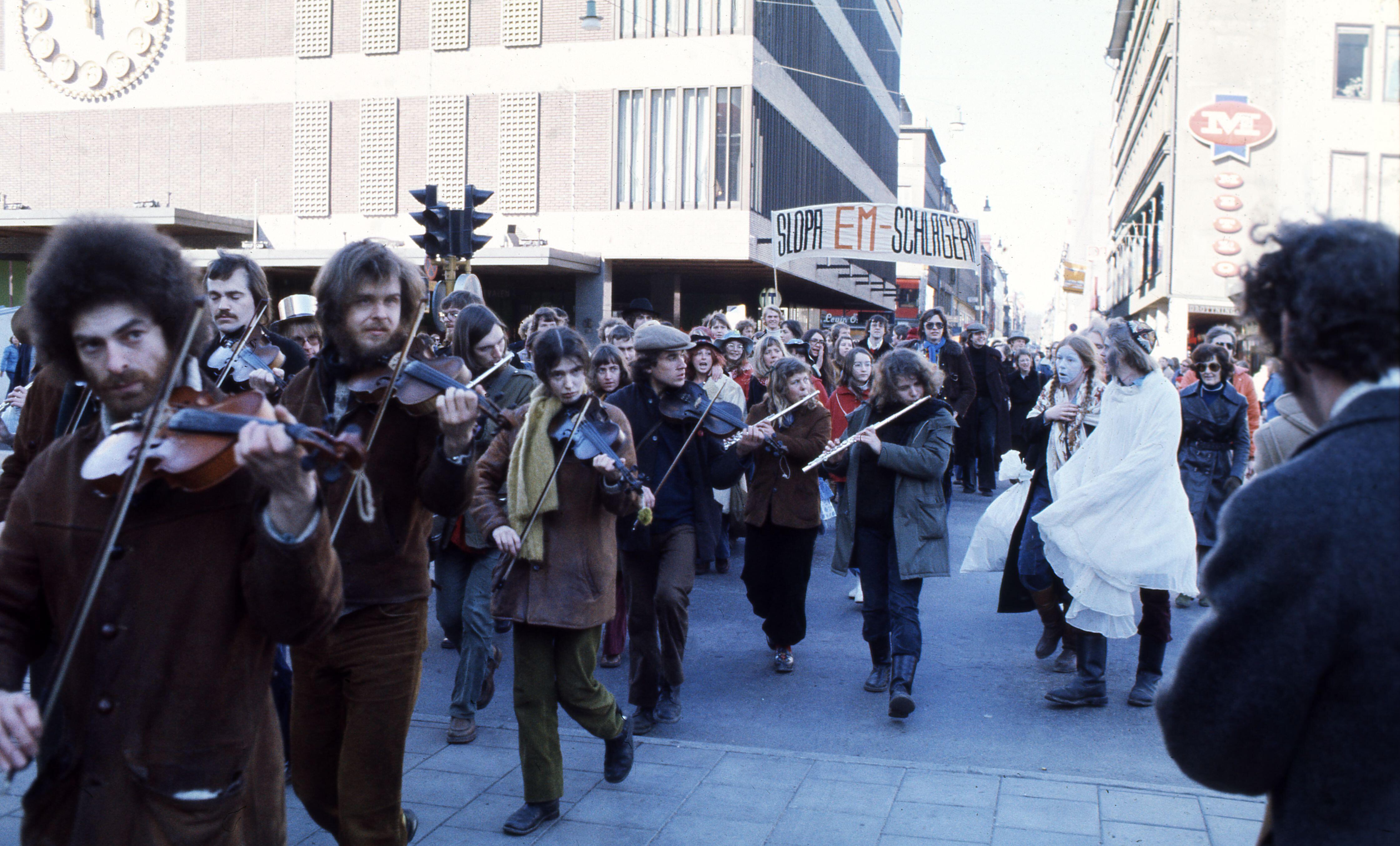 Demonstration against the Eurovision Song Contest, on March 22, 1975 in Stockholm.