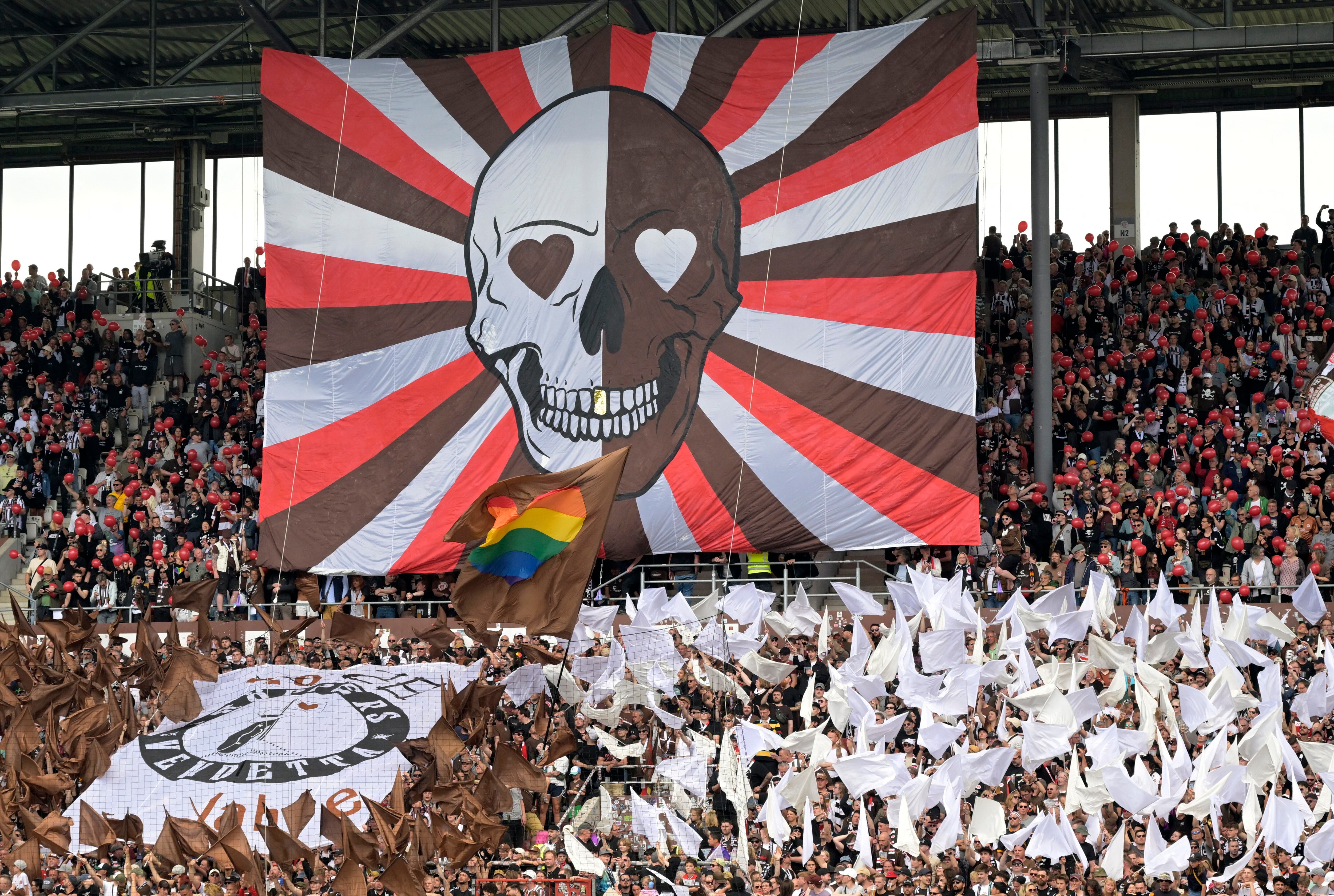 St. Pauli fans display their flags before a match on May 12.